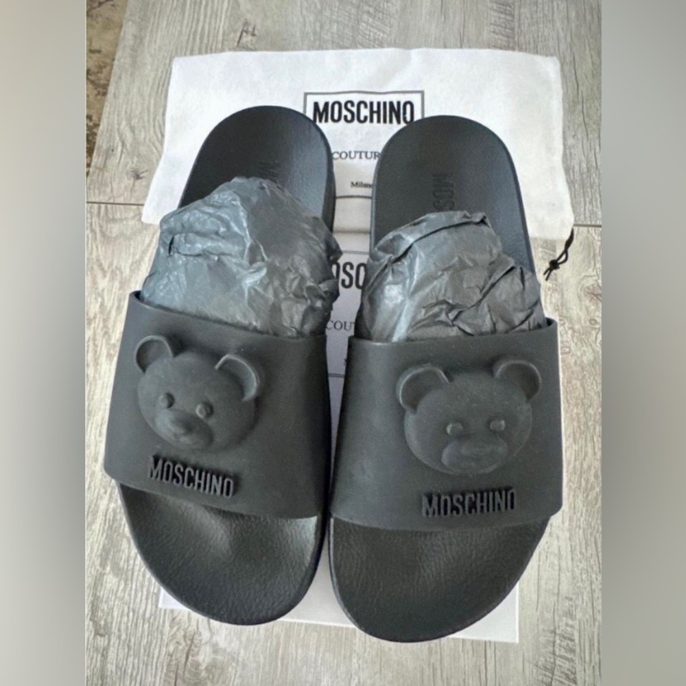 Moschino Black Slide Sandals